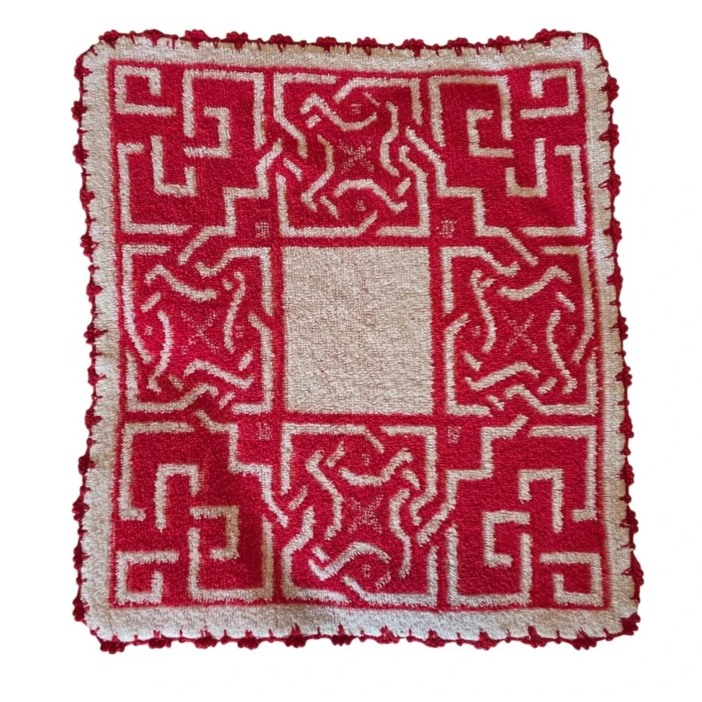 Montgomery Ward Style House Vintage Red White Geometric Towel Set 3pc 1960s/70s